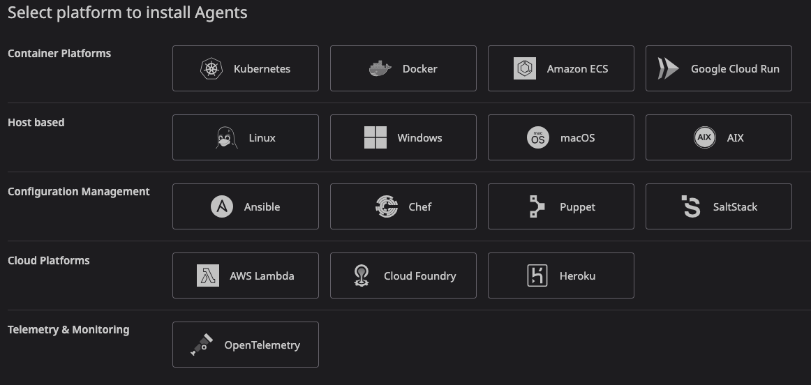 Datadog Agent Download Selection