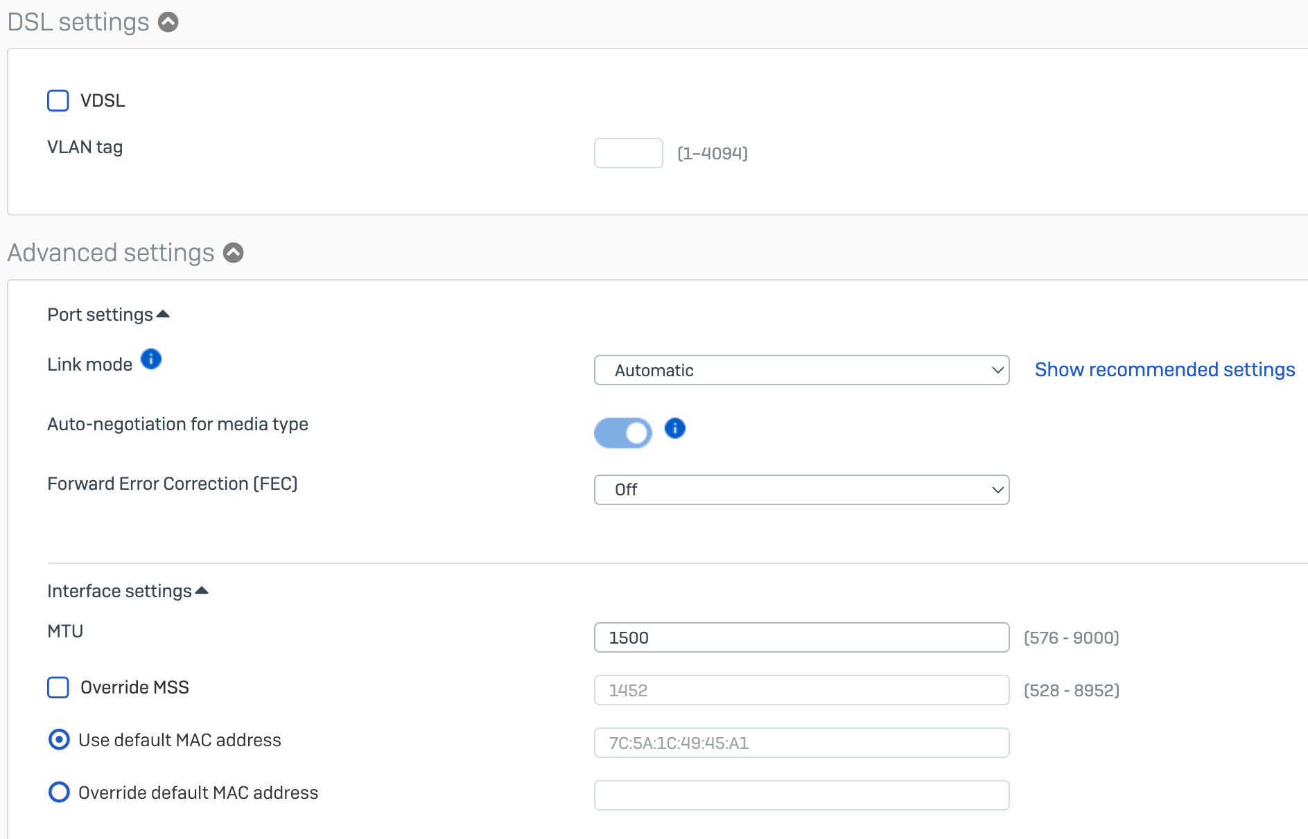 DSL and MTU settings bt
