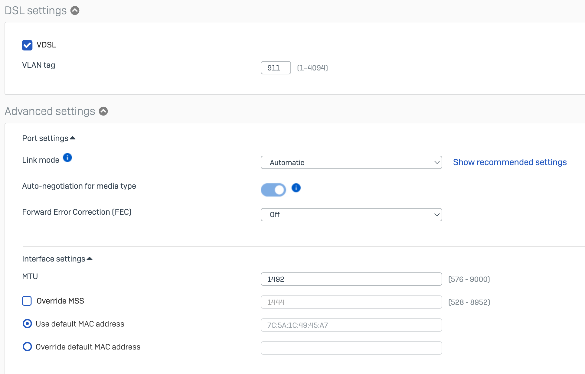 DSL and MTU settings cf